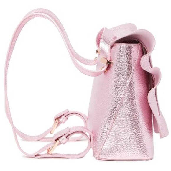 💕TED BAKER LONDON💕 Aviiana Leather Ruffle Backpack Light Pink Metallic NWT - Picture 5 of 16